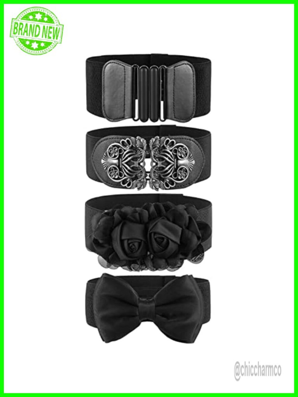 Women's Vintage Wide Waist Belt Set Elastic Interlocking Buckle 4 Pieces